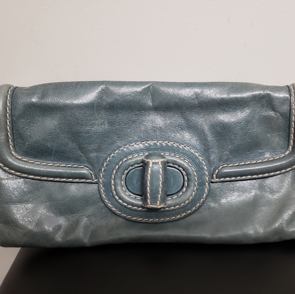 Authentic Prada blue leather clutch purse
